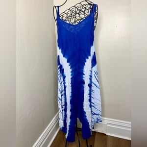 Tie Dye Maxi Midi Dress Flare High Low Hem Lightweight Sheer Beach Festival